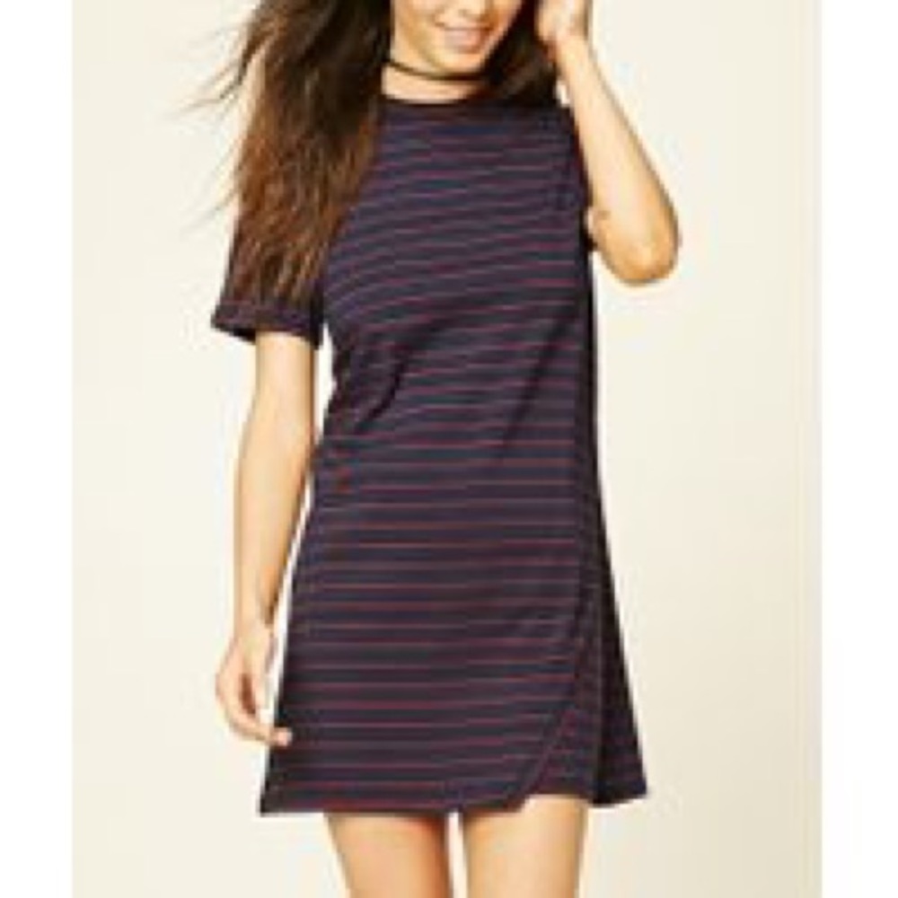 Navy Blue and Red striped tee shirt dress